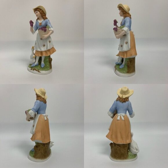 Vintage homco porcelain figurine Lady with Grape basket and ducks in A Hat - Picture 9 of 12
